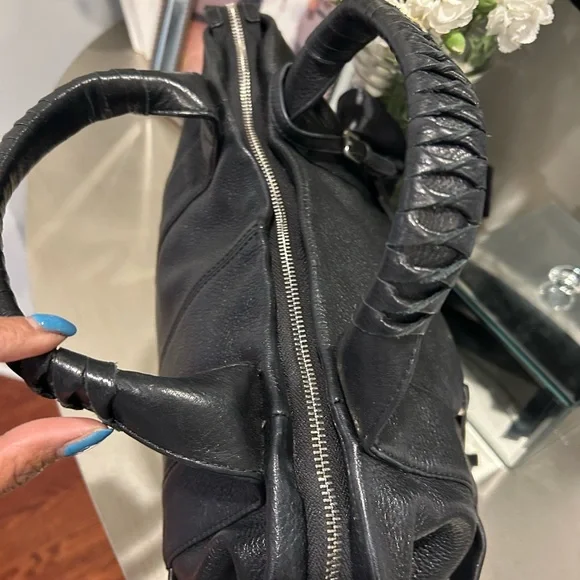 Black Pebbled Leather Top-Handle Tote - Picture 11 of 14